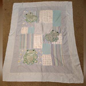 Unfinished Baby Quilt Top Patchwork Embroidered Frog Graphic 38"X 46" Needs Back